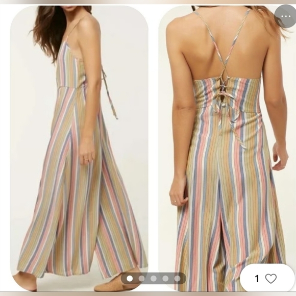 O’Neill romper Large, Striped, Wide Leg Jumpsuit Halter, Boho, Cottagecore - Picture 2 of 9